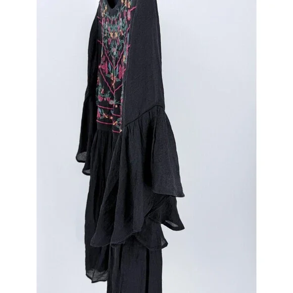Boho Embroidered Babydoll Dress Black Cottagecore Flowy Fairy Style S - Picture 15 of 16